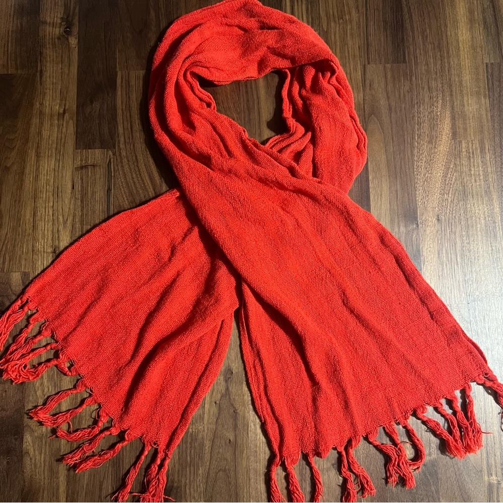 Red Scarf Fringe Hem